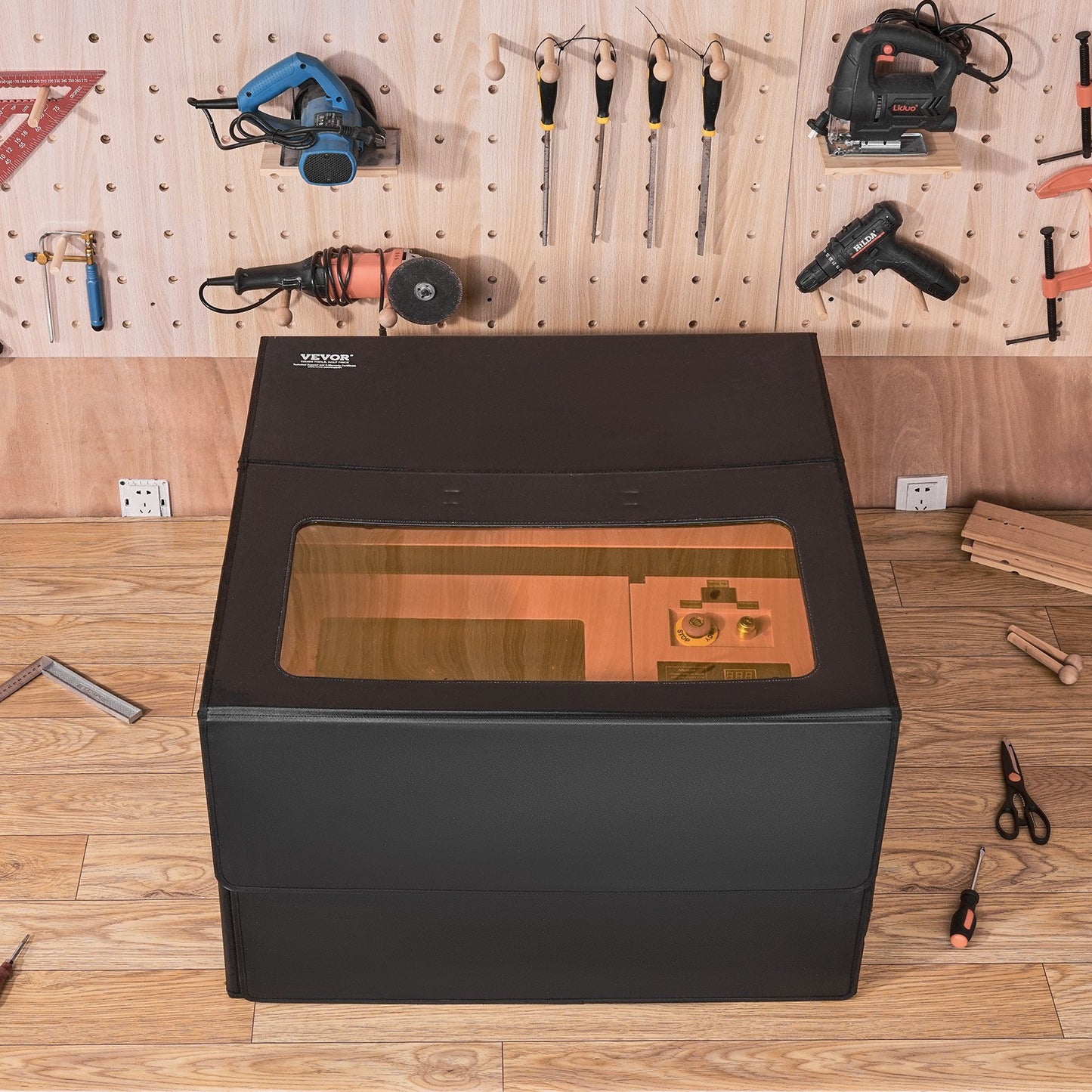 Laser Engraver Enclosure, 800 x 800 x 500 mm(31.5 x 31.5 x 19.6"), Flame Retardant and Fireproof Protective Cover, with Exhaust Fan and Pipe, Insulates Smoke, Noise and Eye Protection, Fits for Most Laser Engraver