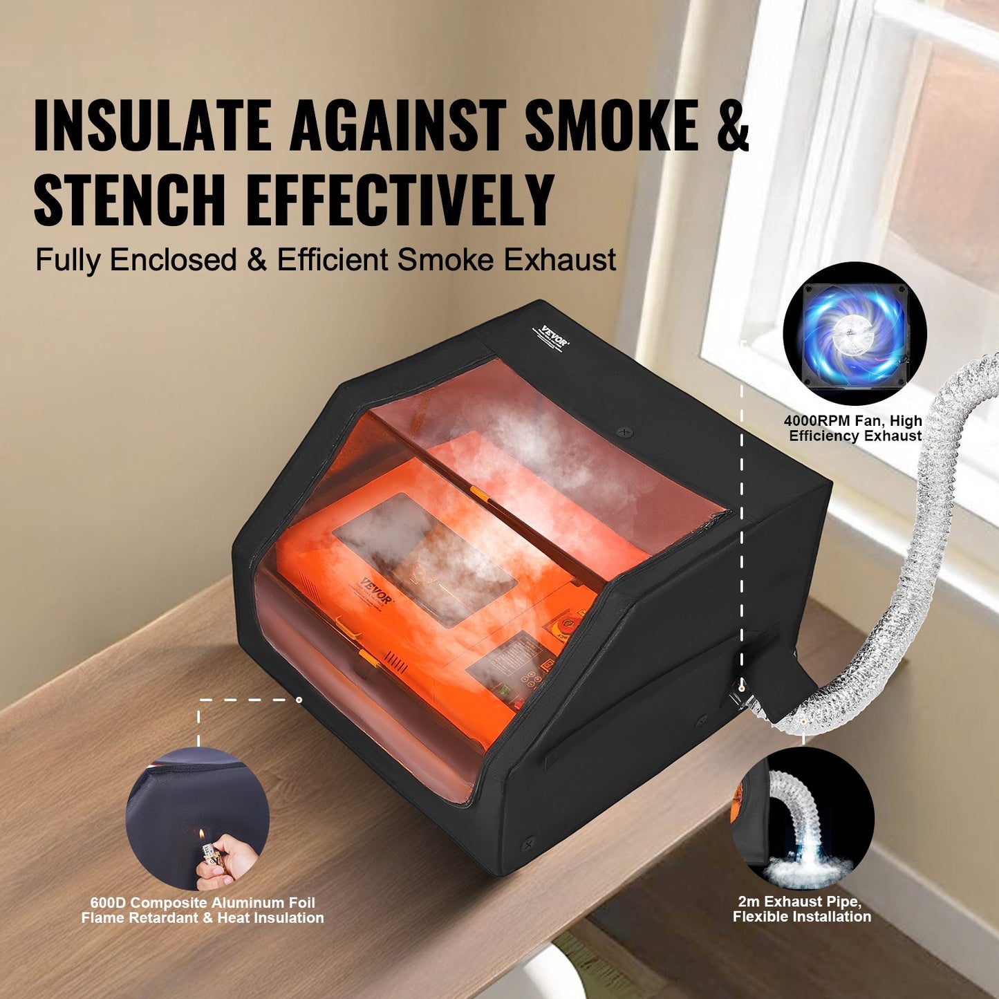 Laser Engraver Enclosure, 800 x 800 x 500 mm(31.5 x 31.5 x 19.6"), Flame Retardant and Fireproof Protective Cover, with Exhaust Fan and Pipe, Insulates Smoke, Noise and Eye Protection, Fits for Most Laser Engraver