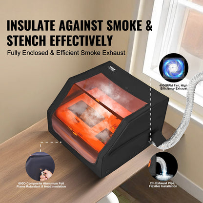 Laser Engraver Enclosure, 800 x 800 x 500 mm(31.5 x 31.5 x 19.6"), Flame Retardant and Fireproof Protective Cover, with Exhaust Fan and Pipe, Insulates Smoke, Noise and Eye Protection, Fits for Most Laser Engraver