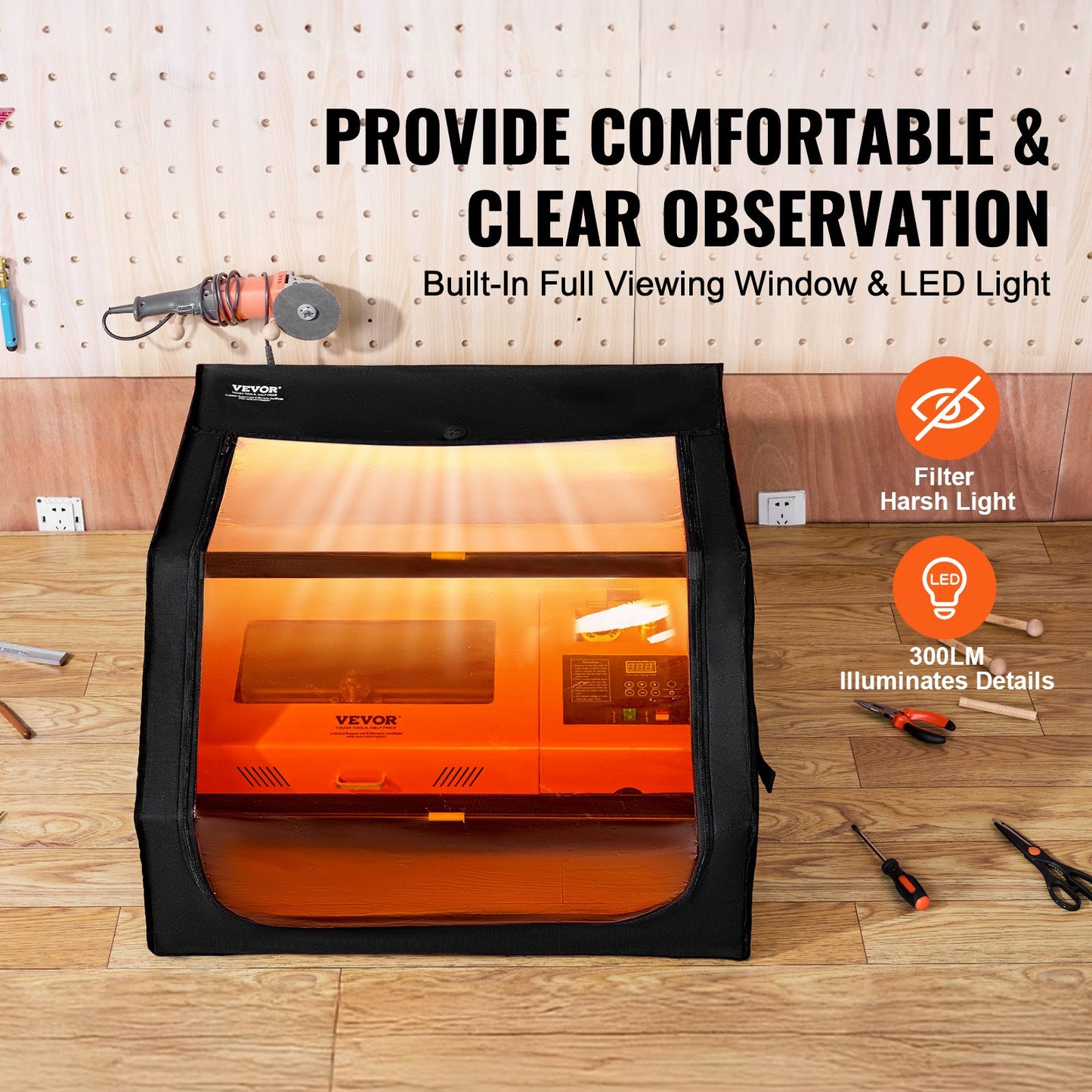 Laser Engraver Enclosure, 800 x 800 x 500 mm(31.5 x 31.5 x 19.6"), Flame Retardant and Fireproof Protective Cover, with Exhaust Fan and Pipe, Insulates Smoke, Noise and Eye Protection, Fits for Most Laser Engraver