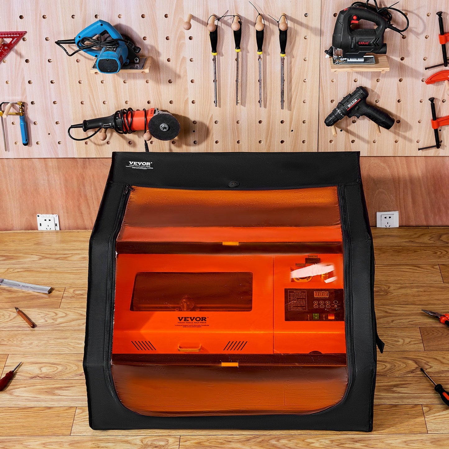 Laser Engraver Enclosure, 800 x 800 x 500 mm(31.5 x 31.5 x 19.6"), Flame Retardant and Fireproof Protective Cover, with Exhaust Fan and Pipe, Insulates Smoke, Noise and Eye Protection, Fits for Most Laser Engraver