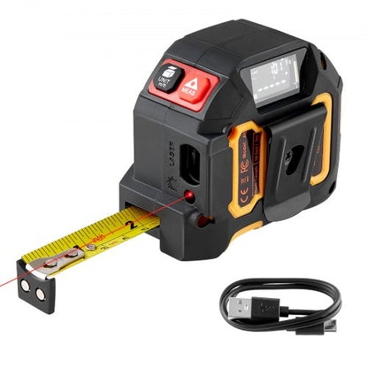 2-in-1 Laser Tape Measure, 41m Rechargeable Laser Measurement Tool & 4.8m Measuring Tape with Magnetic, 4 Modes-Length, Area, Volume, Continuous,ft/in/m/ft+in Unit,for Outdoor,Decoration