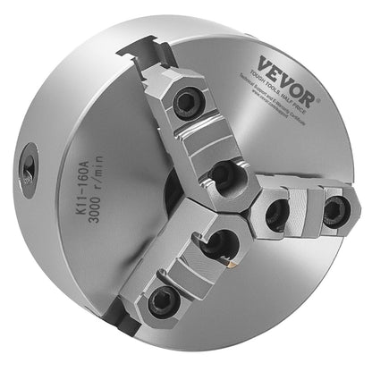 3-Jaw Lathe Chuck, 6 Inch (160 mm), Self-Centering Chuck with 1 1/2 in-8 Threaded Backing Plate, 0.12-5.71 in (3-145 mm) Clamping Range with T-wrench Screws, HT300 Material, for Wood Metal Lathe