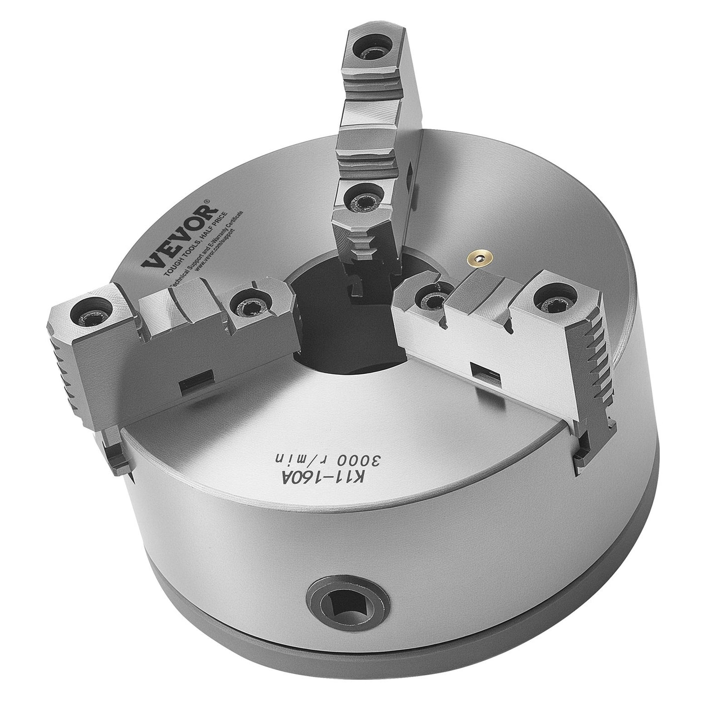 3-Jaw Lathe Chuck, 6 Inch (160 mm), Self-Centering Chuck with 1 1/2 in-8 Threaded Backing Plate, 0.12-5.71 in (3-145 mm) Clamping Range with T-wrench Screws, HT300 Material, for Wood Metal Lathe