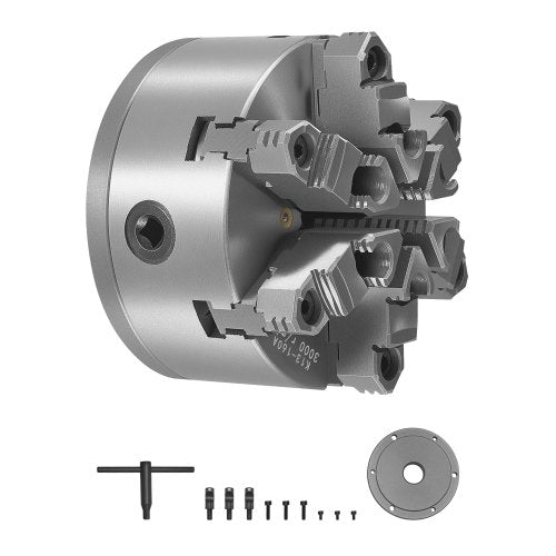 6-Jaw Lathe Chuck, 6 Inch (160 mm), Self-Centering Chuck with D1-4 Cam Lock Backing Plate, 0.12-5.71 in (3-145 mm) Clamping Range with T-wrench Screws, HT300 Material, for Wood Metal Lathe