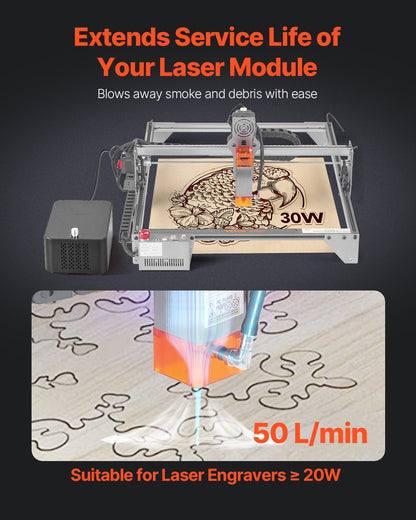 Air Assist, Adjustable 50 L/min Airflow, Air Assist Pump Kit for Laser Cutter and Engraver, Clear Smoke and Dust, Reduce Surface Temperature, Shield Laser Lens, for Laser Engraver ≥ 20W