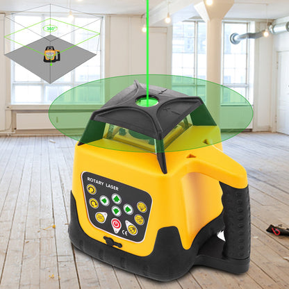 Rotary Laser Level Green Beam 500m Range Slope Adjustable 360° Spinning Accurate with Remote Control Receiver Carrying Case