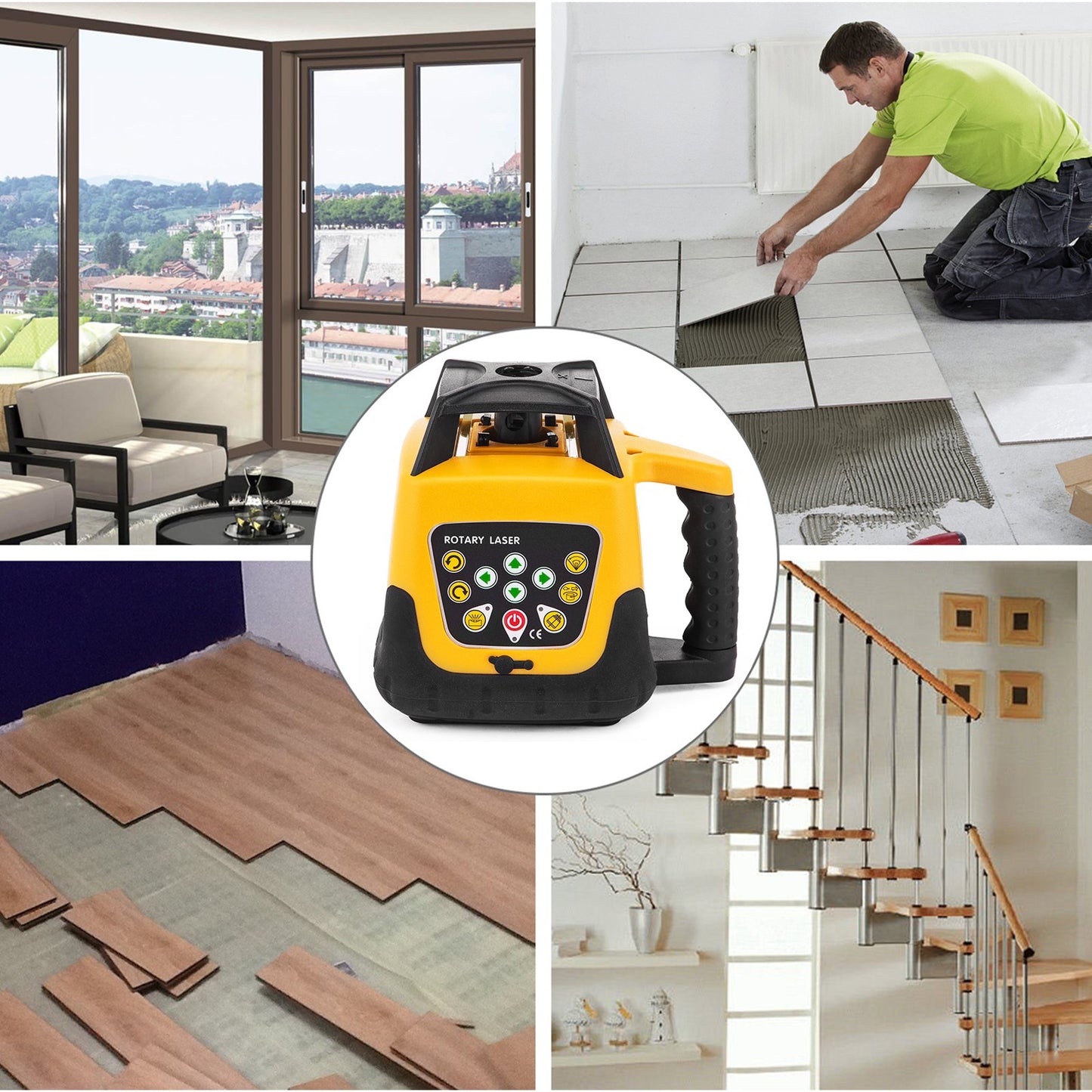 Rotary Laser Level Green Beam 500m Range Slope Adjustable 360° Spinning Accurate with Remote Control Receiver Carrying Case