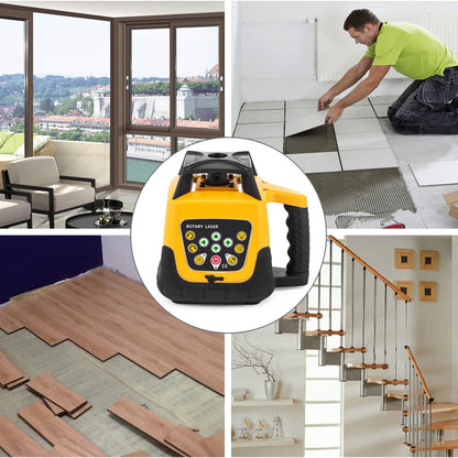 Rotary Laser Level Green Beam 500m Range Slope Adjustable 360° Spinning Accurate with Remote Control Receiver Carrying Case