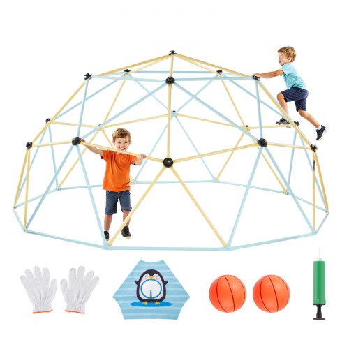 Climbing Dome, 305cm Geometric Dome Climber, 453kg Loading Jungle Gym Playground with 2 Basketballs & Octopus Net, Easy-Assembly Outdoor Backyard Climbing Equipment for Kids 3 to 10 Years Old