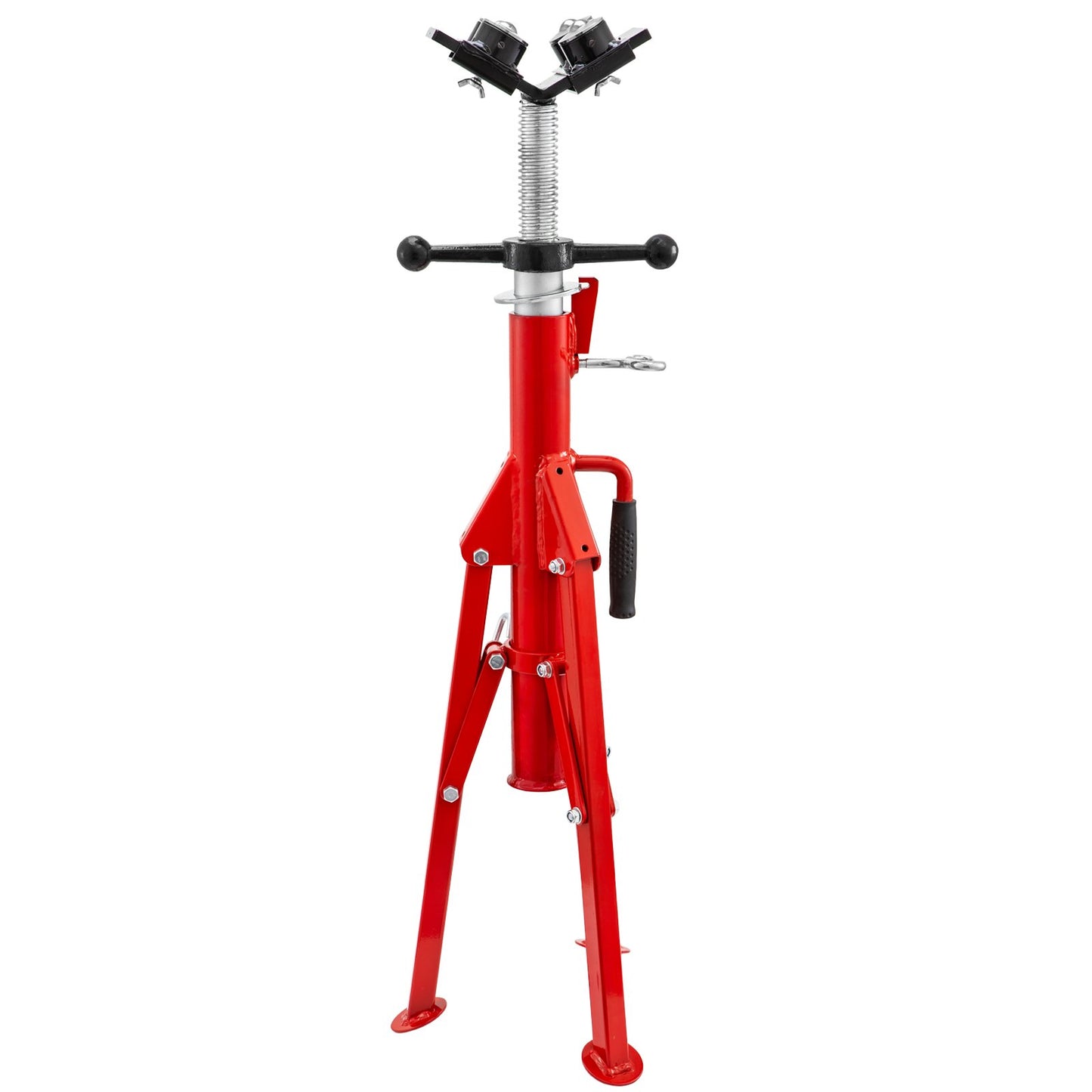 Pipe Jack Stand, Model V-Head 1107A Head High Folding Pipe Stand, Steel Jack Stands, 2 Ton Capacity Pipe Stand, 28-inch to 51.5-inch Pipe Jack Stand with 4-Ball Transfer