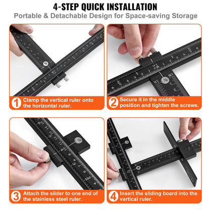 Cabinet Hardware Jig, Aluminum Alloy Cabinet Handle Jig with Center Punch, Adjustable Cabinet Hardware Template Tool, for Installation of Door Drawer Front Knobs Handles and Pulls