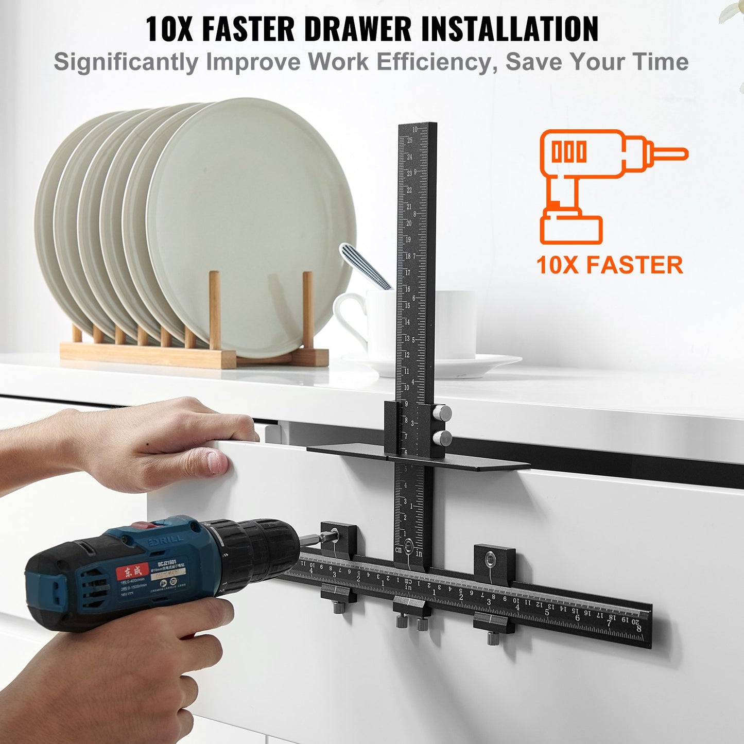 Cabinet Hardware Jig, Aluminum Alloy Cabinet Handle Jig with Center Punch, Adjustable Cabinet Hardware Template Tool, for Installation of Door Drawer Front Knobs Handles and Pulls