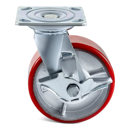 4 Pack 15.24 x 5.08 cm Caster Wheels 2 Rigid and 2 Swivel Casters with Side Brake Polyurethane Iron Core Plate 453.59 kg Capacity Per Wheel