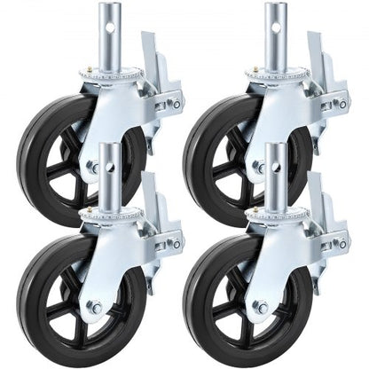 4 Pack 8 Inch Iron Core Polyurethane Swivel Caster With Dual Locking Brake Adjustable Legs 1100LBS Capacity per Wheel