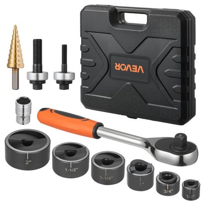 Knockout Punch Set, 12.7 to 50.8mm SLUG-Buster Ratchet Knockout Set, Ratchet Wrench Knockouts Punch Sets for Aluminum, Mild steel, Fiberglass, Plastics, 6 Die Sizes, 40Cr Steel Ko Tool Kit