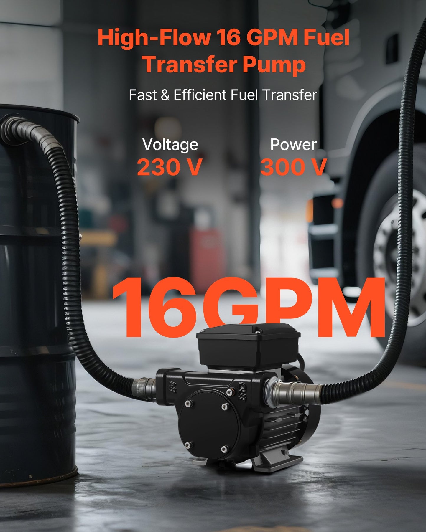 Oil Transfer Pump 230V, 16 GPM 60 L/min, AC Electric Fuel Transfer Pump for Diesel Kerosene Biodiesel, 8 ft/2.4 m Max Suction Lift, 45 ft/13.7 m Max Lift, for Vehicles, Construction Sites, Farms