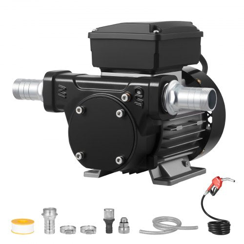 Fuel Transfer Pump 230V, 16 GPM 60 L/min, AC Electric Oil Transfer Pump for Diesel Kerosene Biodiesel, with Auto Fuel Nozzle & 2 Hoses, 45 ft/13.7 m Max Lift, for Vehicles, Construction Sites