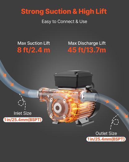 Fuel Transfer Pump 230V, 16 GPM 60 L/min, AC Electric Oil Transfer Pump for Diesel Kerosene Biodiesel, with Auto Fuel Nozzle & 2 Hoses, 45 ft/13.7 m Max Lift, for Vehicles, Construction Sites