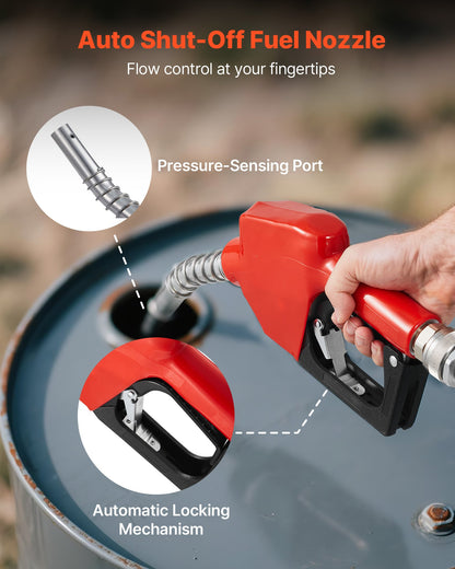 Fuel Transfer Pump 230V, 16 GPM 60 L/min, AC Electric Oil Transfer Pump for Diesel Kerosene Biodiesel, with Auto Fuel Nozzle & 2 Hoses, 45 ft/13.7 m Max Lift, for Vehicles, Construction Sites