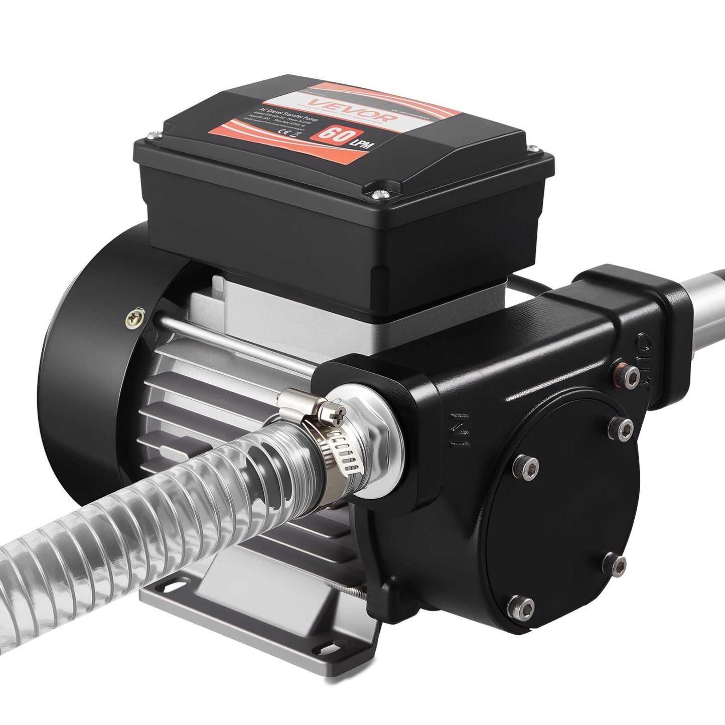 Fuel Transfer Pump 230V, 16 GPM 60 L/min, AC Electric Oil Transfer Pump for Diesel Kerosene Biodiesel, with Auto Fuel Nozzle & 2 Hoses, 45 ft/13.7 m Max Lift, for Vehicles, Construction Sites