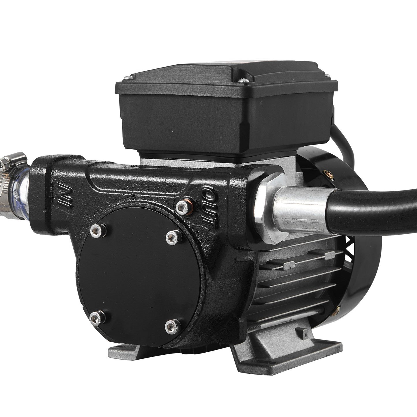 Fuel Transfer Pump 230V, 16 GPM 60 L/min, AC Electric Oil Transfer Pump for Diesel Kerosene Biodiesel, with Auto Fuel Nozzle & 2 Hoses, 45 ft/13.7 m Max Lift, for Vehicles, Construction Sites