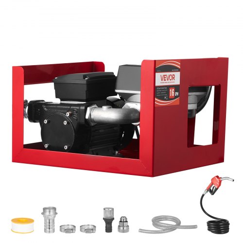 Fuel Transfer Pump 230V, 16 GPM 60 L/min, AC Electric Oil Transfer Pump for Diesel Kerosene Biodiesel, with Meter, Auto Fuel Nozzle & 2 Hoses, 45 ft/13.7 m Lift, for Vehicles, Construction Sites