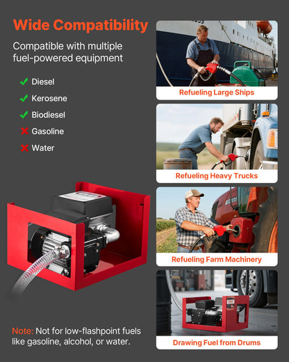Fuel Transfer Pump 230V, 16 GPM 60 L/min, AC Electric Oil Transfer Pump for Diesel Kerosene Biodiesel, with Meter, Auto Fuel Nozzle & 2 Hoses, 45 ft/13.7 m Lift, for Vehicles, Construction Sites