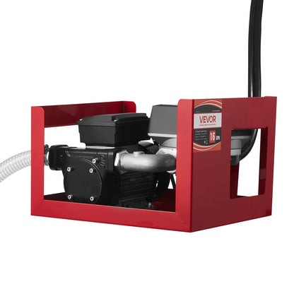 Fuel Transfer Pump 230V, 16 GPM 60 L/min, AC Electric Oil Transfer Pump for Diesel Kerosene Biodiesel, with Meter, Auto Fuel Nozzle & 2 Hoses, 45 ft/13.7 m Lift, for Vehicles, Construction Sites