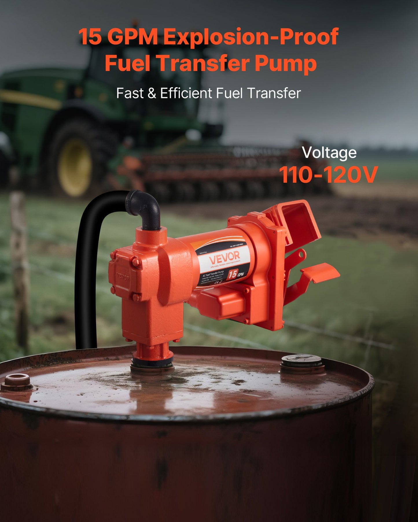 Fuel Transfer Pump 230V, 15 GPM 57 L/min, AC Electric Oil Transfer Pump, 8 ft/2.4 m Max Suction Lift, 37 ft/11.28 m Max Lift, Overheat Protection, for Gasoline Diesel Kerosene Biodiesel Ethanol