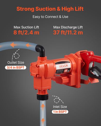 Fuel Transfer Pump 230V, 15 GPM 57 L/min, AC Electric Oil Transfer Pump, with Auto Shut-Off Fuel Nozzle & Discharge Hose, High Flow Kit for Gasoline, Diesel, Kerosene, Biodiesel, Ethanol Blends