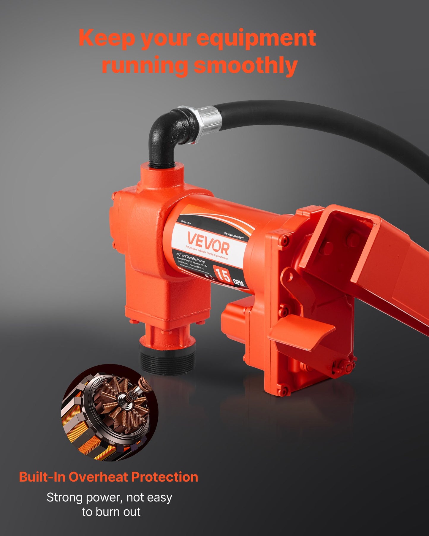 Fuel Transfer Pump 230V, 15 GPM 57 L/min, AC Electric Oil Transfer Pump, with Auto Shut-Off Fuel Nozzle & Discharge Hose, High Flow Kit for Gasoline, Diesel, Kerosene, Biodiesel, Ethanol Blends