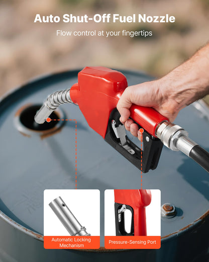 Fuel Transfer Pump 230V, 15 GPM 57 L/min, AC Electric Oil Transfer Pump, with Auto Shut-Off Fuel Nozzle & Discharge Hose, High Flow Kit for Gasoline, Diesel, Kerosene, Biodiesel, Ethanol Blends