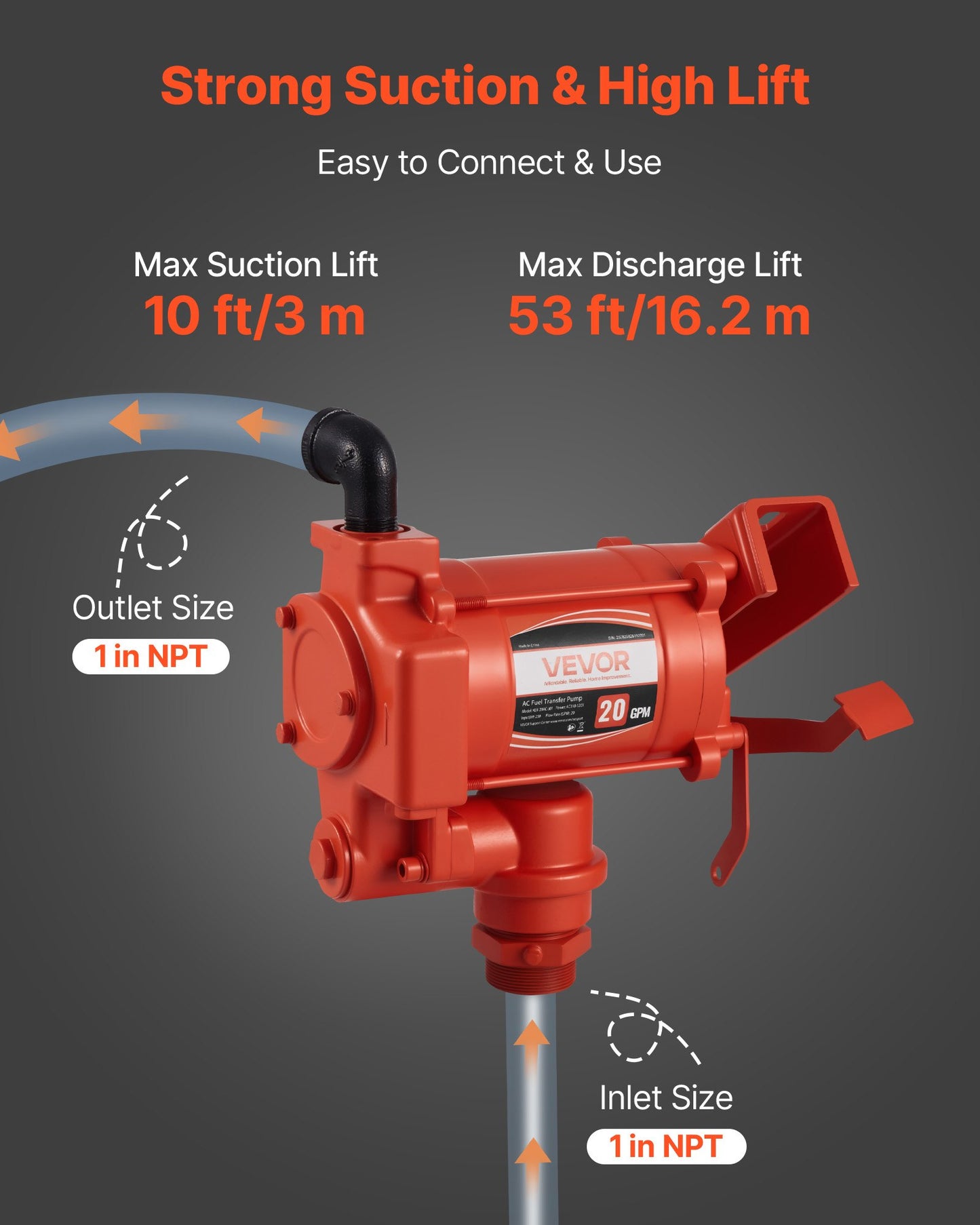 Fuel Transfer Pump 230V, 20 GPM 76 L/min, AC Electric Oil Transfer Pump, with Auto Shut-Off Fuel Nozzle & Discharge Hose, High Flow Kit for Gasoline, Diesel, Kerosene, Biodiesel, Ethanol Blends