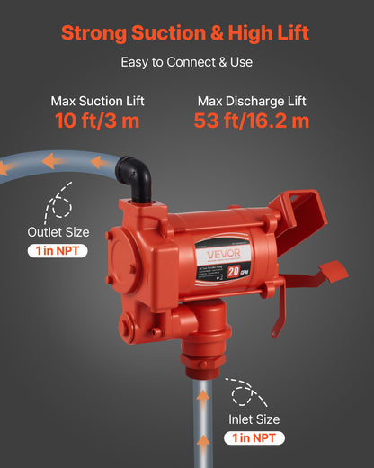 Fuel Transfer Pump 230V, 20 GPM 76 L/min, AC Electric Oil Transfer Pump, with Auto Shut-Off Fuel Nozzle & Discharge Hose, High Flow Kit for Gasoline, Diesel, Kerosene, Biodiesel, Ethanol Blends