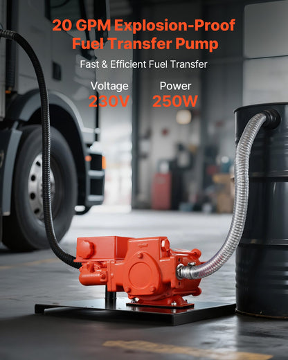 Fuel Transfer Pump 230V, 20 GPM 76 L/min, AC Electric Oil Transfer Pump, with Meter, Auto Shut-Off Fuel Nozzle & Discharge Hose, High Flow for Gasoline, Diesel, Kerosene, Biodiesel, Ethanol