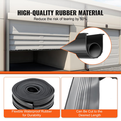 Garage Door Seals Bottom Rubber, U Shape +O Ring Combination Garage Door Bottom Weather Seal, 6.1 m Weatherproofing Garage Door Seal, 8 mm T-ends and 9.5 cm Width, for Doors, Black