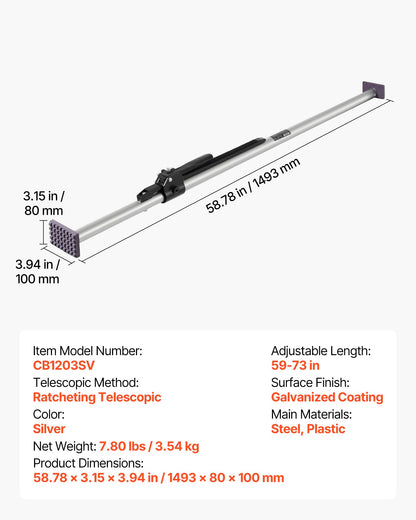 Cargo Bar, Ratcheting Cargo Bar Adjustable from 1499mm to 1854mm, Heavy-duty Steel Cargos Stabilizer with Non-Slip Foot Pads, Telescoping Load Lock Bars for Pickup Truck