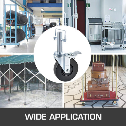 4er-Pack 5"-Gerüst-Lenkrollen aus Gummi mit doppelter Feststellbremse, robuste Ausführung, 1"-Vollprofilschaft, Tragkraft 280 lbs pro Rolle, geeignet für Lager- und Industrieanlagen