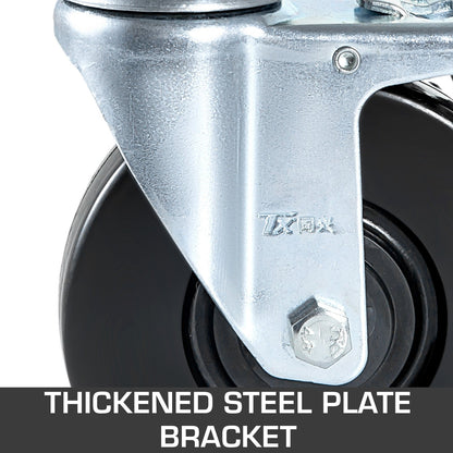 4er-Pack 12,7 cm (5 Zoll) Schwerlast-Gerüstlenkrollen aus Gummi mit doppelter Feststellbremse, 3,2 cm (1,25 Zoll) Vierkantschaft, Tragkraft 199,6 kg (440 lbs) pro Rolle