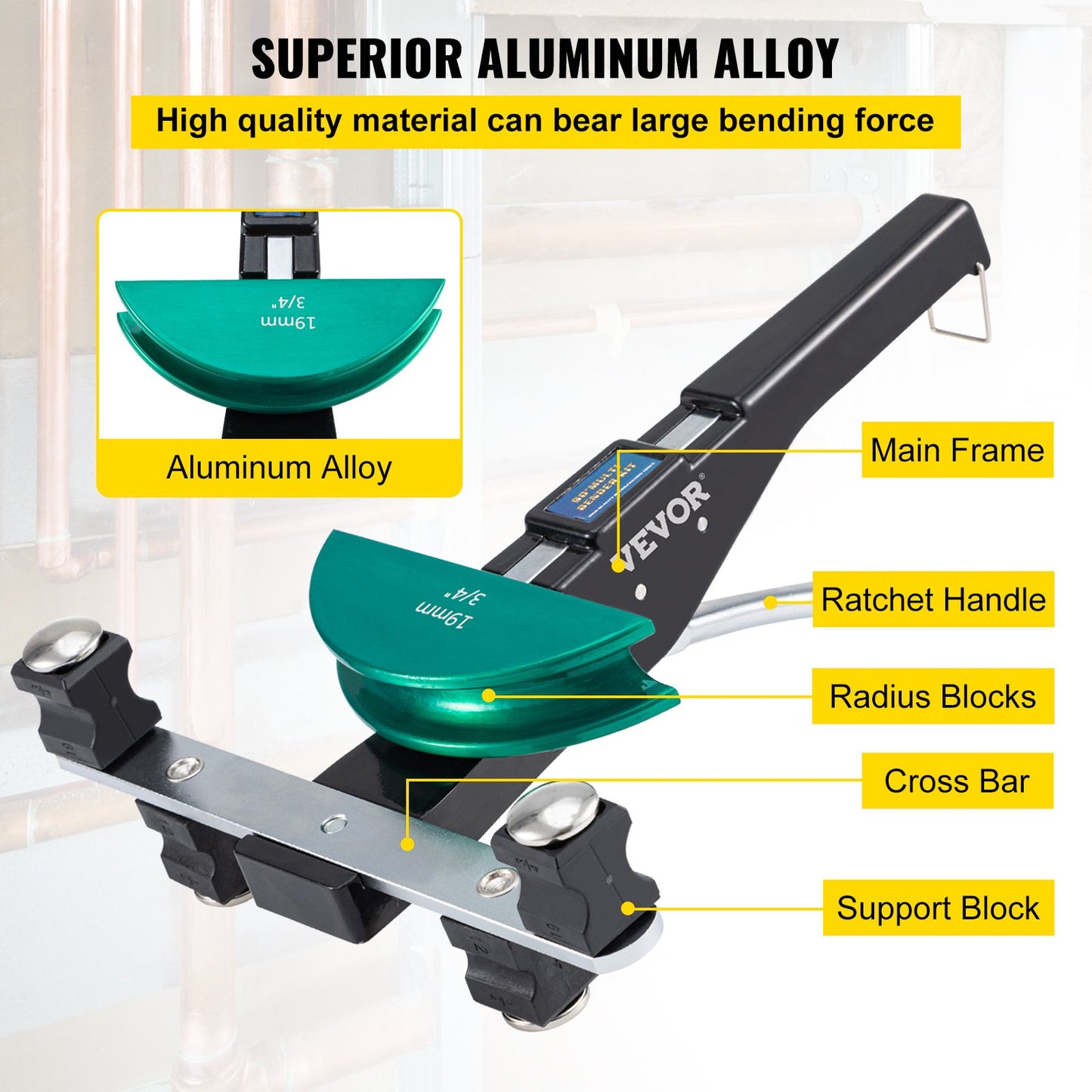 Copper Pipe Bender, 7 Colorful Dies 1/4-7/8 inch 90 Degrees Forward and Reverse Bending, 6-22 mm for Copper & Aluminum Tubes with Reverse Bend Attachment