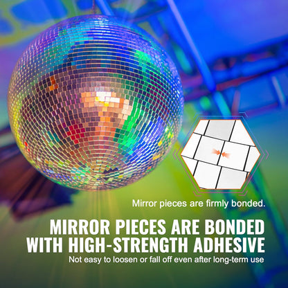 Mirror Disco Ball, 12 Inch Mirror Ball with Hanging Ring, Lightning Disco Ball Party Decorations, Ideal for DJ Club, Stage, Wedding, Birthday, Christmas, New Years Celebration