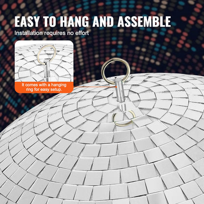 Mirror Disco Ball, 12 Inch Mirror Ball with Hanging Ring, Lightning Disco Ball Party Decorations, Ideal for DJ Club, Stage, Wedding, Birthday, Christmas, New Years Celebration