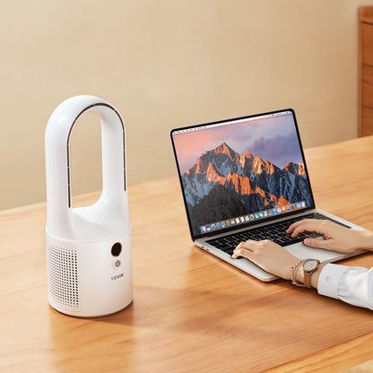 Tragbarer Tischventilator ohne Rotorblätter, 33 cm (12,99 Zoll), 6 Geschwindigkeitsstufen, USB-Anschluss, leise Kühlung, kleiner Turmventilator mit Akku, leicht zu reinigen und kinderfreundlich, sorgt für kühle Luft in Schlafzimmer, Büro und Zuhause.