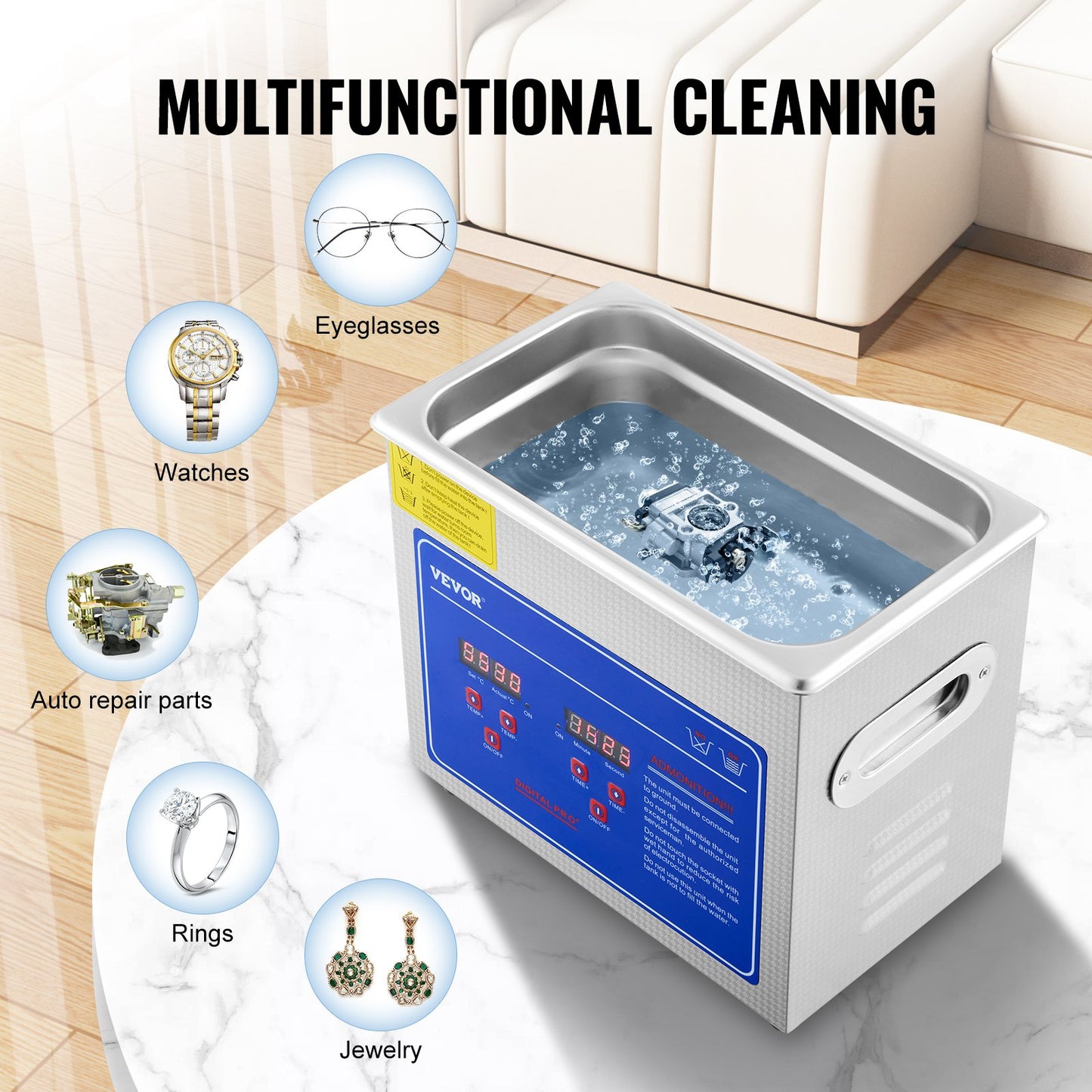 Professional Ultrasonic Cleaner, 2.85 L Ultrasonic Jewelry Cleaner with Digital Timer & Heater, Stainless Steel Industrial Sonic Cleaner 40kHz for Glasses, Watches, Rings, Small Parts