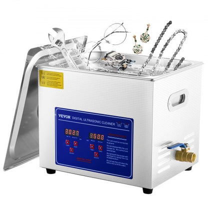 Professional Ultrasonic Cleaner, 10 L Ultrasonic Jewelry Cleaner with Digital Timer & Heater, Stainless Steel Industrial Sonic Cleaner 40kHz for Glasses, Watches, Rings, Small Parts