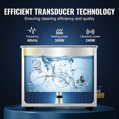 Professional Ultrasonic Cleaner, 10 L Ultrasonic Jewelry Cleaner with Digital Timer & Heater, Stainless Steel Industrial Sonic Cleaner 40kHz for Glasses, Watches, Rings, Small Parts