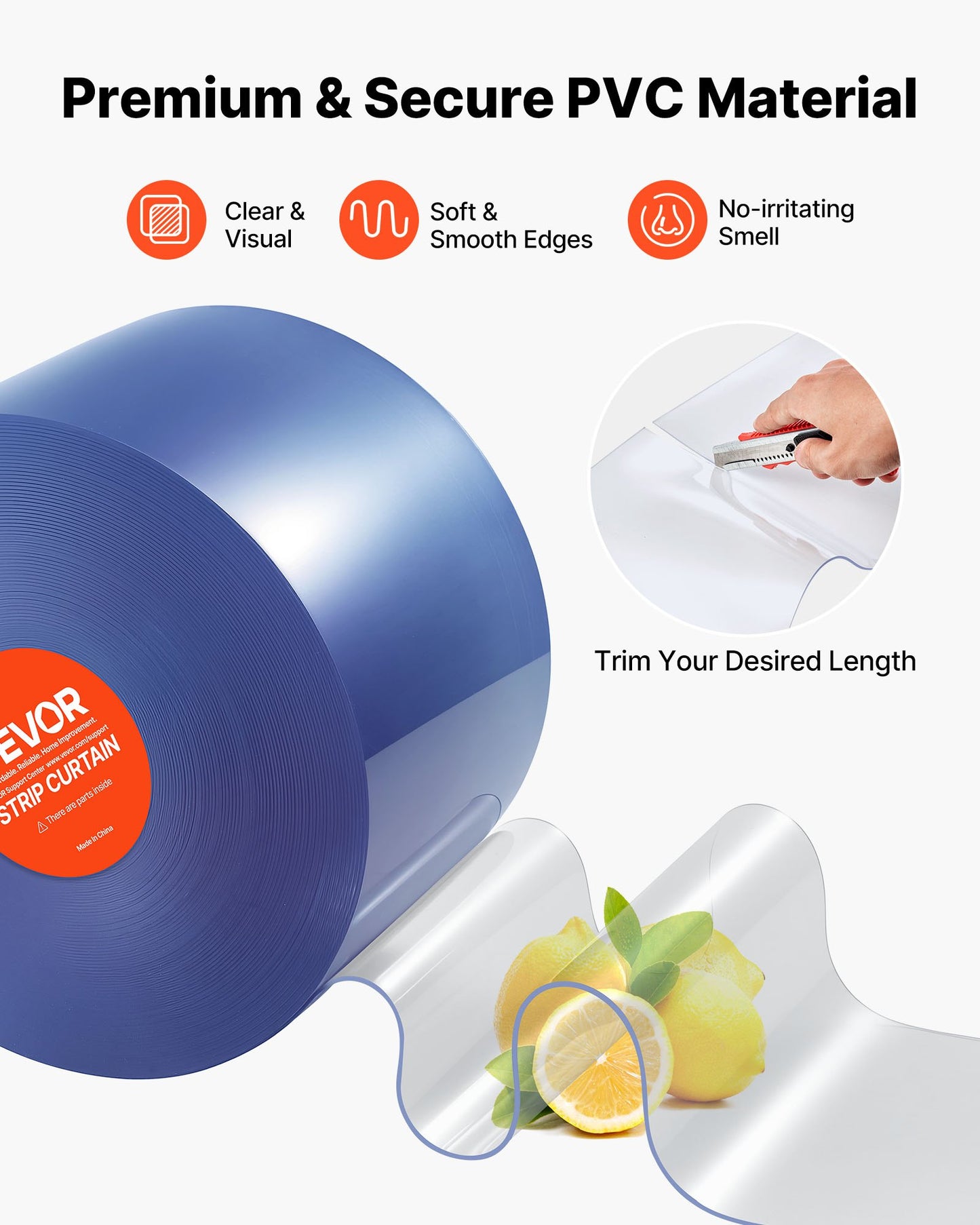 Clear PVC Strip Curtain, 45.7 m Length x 20 cm Width, Plastic Door Strip Bulk Roll, Walk in Freezer Cooler Curtain Strips for Doorways of Supermarket, Garage, Warehouse, Barn, Pet Animal House