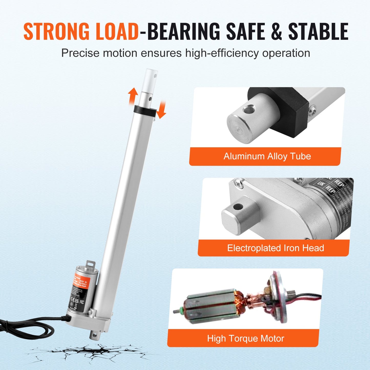 Linear Actuator 12V 30.5 cm High Load 149.7 kg/1500N 0.5 cm/s IP54 Protection