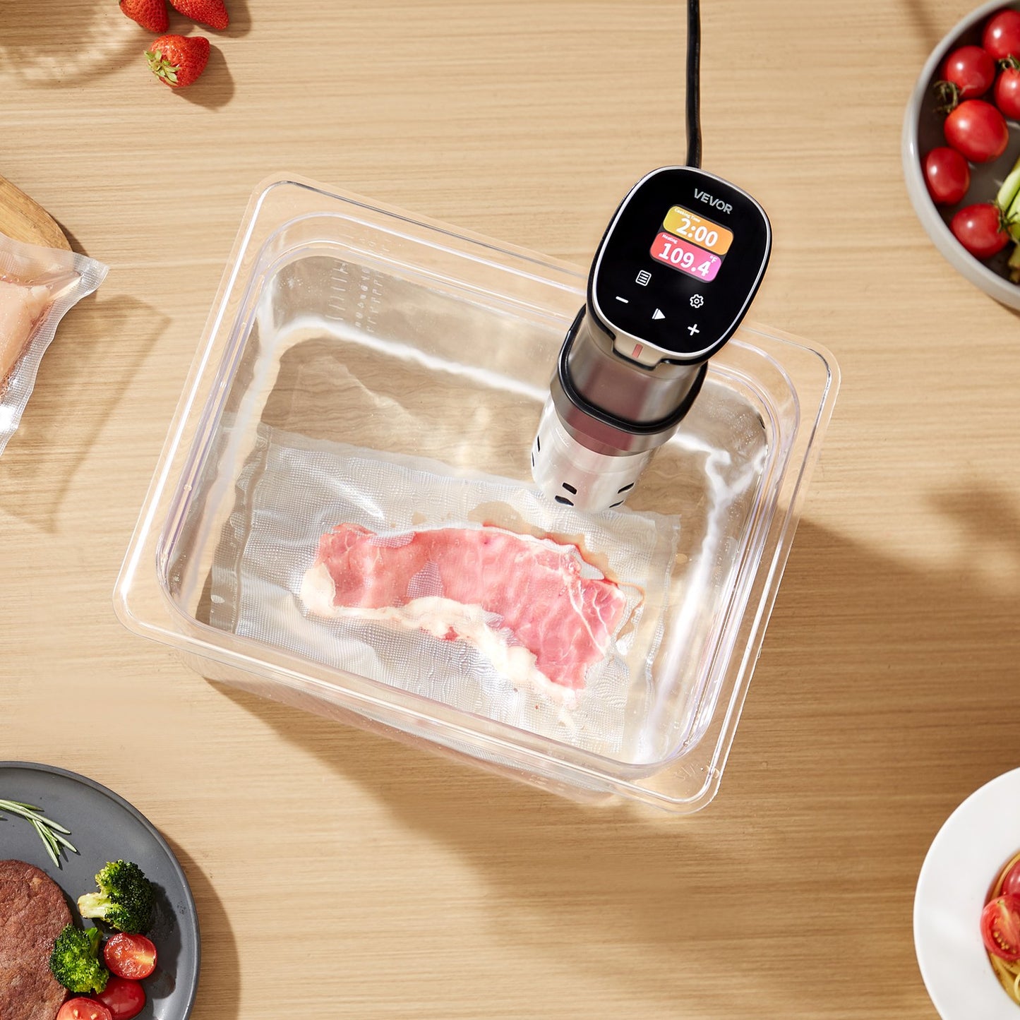 Sous-Vide-Präzisionsgarer, 1100-W-Sous-Vide-Gerät, WLAN-fähiger Umwälzthermostat mit 10 voreingestellten Rezepten, LCD-Touchscreen, schnelles Aufheizen, präzise Temperatur- und Timerfunktion, App-Steuerung, Sous-Vide